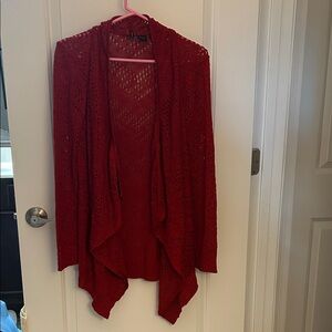 Women's Red Open-Front Crochet Sweater - New Directions